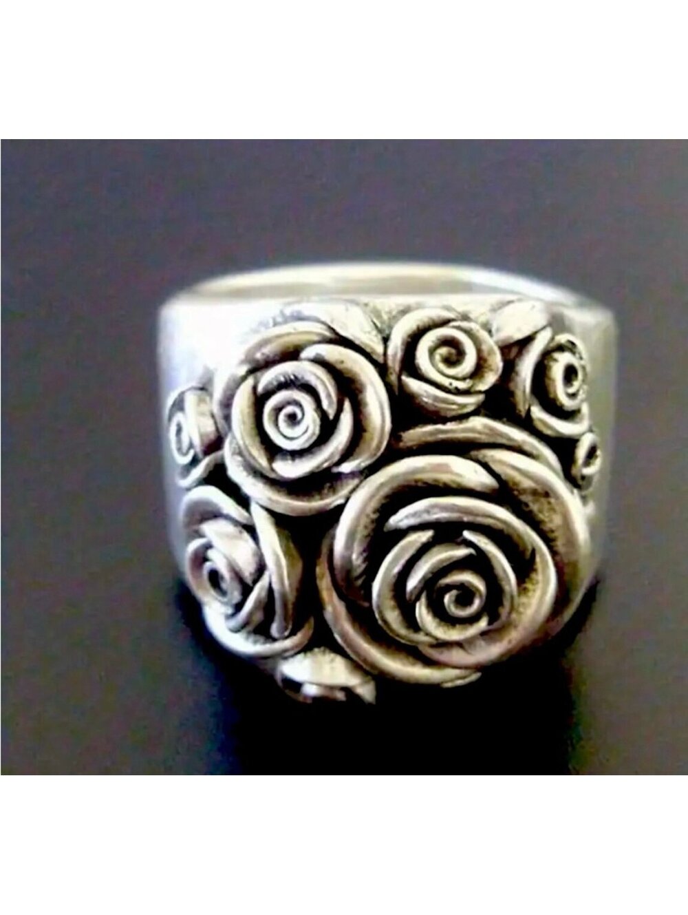New - Vintage Antique Silver Rose Flower Ring - Size 9